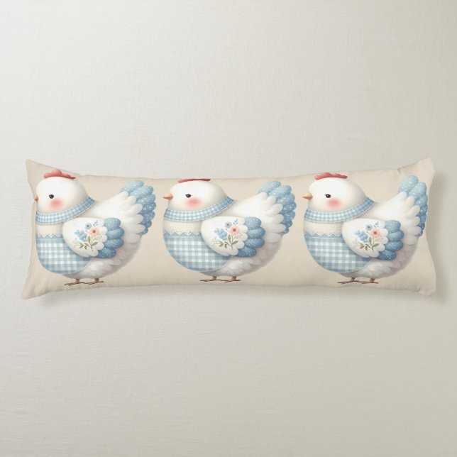 Coussins Longs Blue Gingham Cottage Hen (Devant)