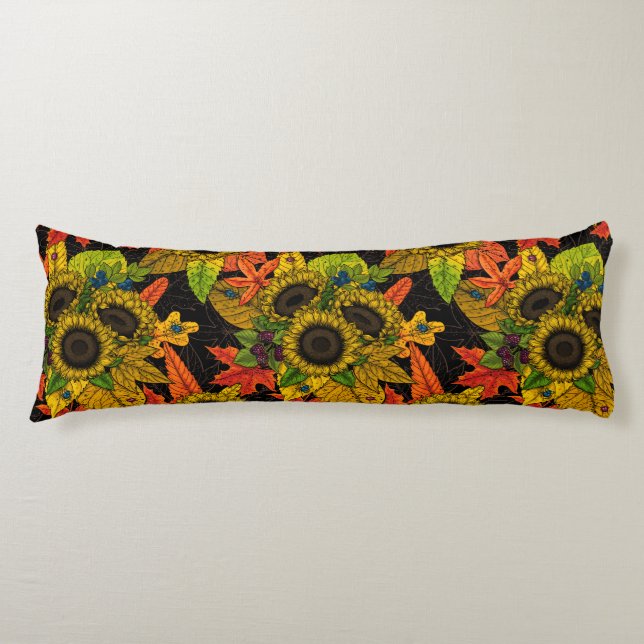 Coussins Longs Bouquet d'automne noir (Devant)