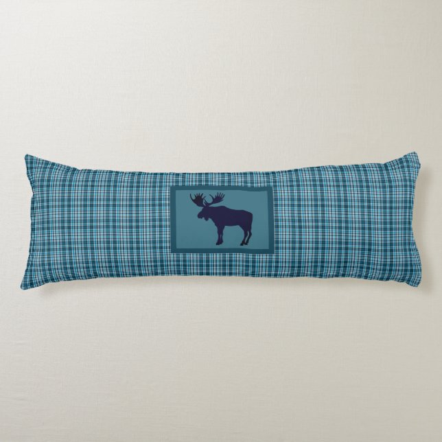 Coussins Longs Bull Moose debout Pose bleu Tartan Plaid (Devant)