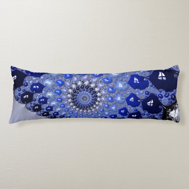 Coussins Longs Bulles fractales Ombre Bleu Abstrait (Devant)