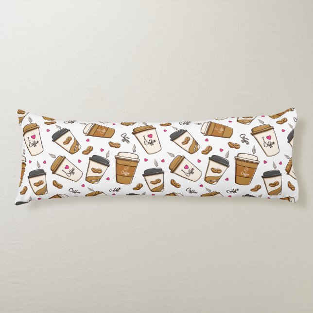 Coussins Longs Cafés, Fèves de café, Amateur de café, Coeurs (Devant)