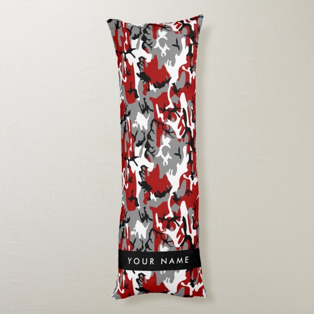 Coussins Longs Camouflage rouge et gris Votre nom Personnaliser (Dos (Vertical))