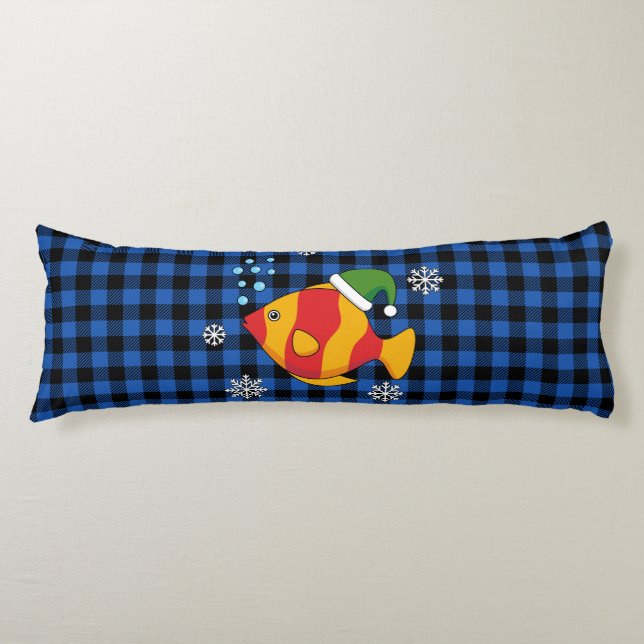 Coussins Longs Caricature de poisson tropical de Noël sur le Moti (Devant)