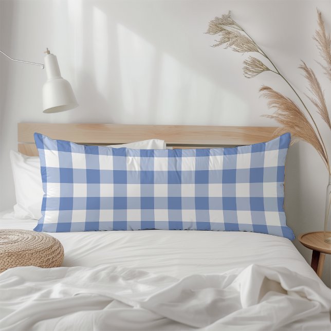 Coussins Longs Carreaux Gingham Rustique Bleu Maison de Campagne (Créateur téléchargé)