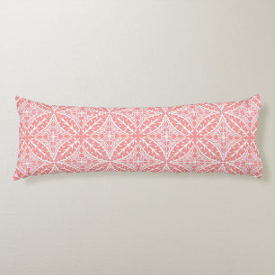 Coussins Longs Carreaux marocains - corail rose et blanc