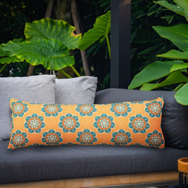 Coussins Longs Carrelage Mandala floral en Orange et Turquoise (Yellow Mandala Pattern Body Pillow)