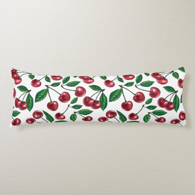 Coussins Longs Cerises rouges sur blanc (Devant)