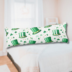 Coussins Longs Chapeaux verts dorés de luxe et trèfles blancs