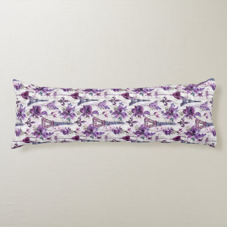 Coussins Longs Charme parisien Violet Tour Eiffel et Floral