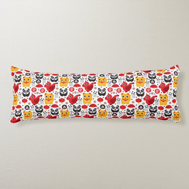 Coussins Longs Chat, dragon, et panda chanceux de la Chine (Devant)