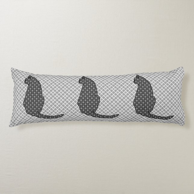 Coussins Longs Chat japonais - Kimono noir et blanc (Devant)