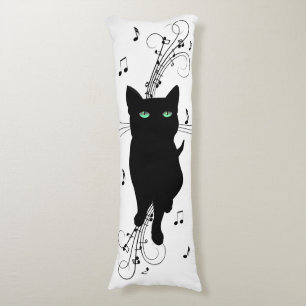 Coussins Longs Chat noir entouré de notes de musique murmurantes