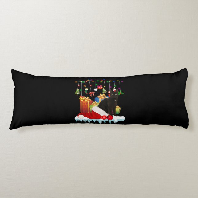 Coussins Longs Chat Noir Présent De Mon Noël (Devant)