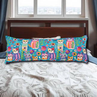 Coussins Longs Chats et fleurs colorés Whimsical Happy