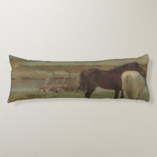 Coussins Longs Chevaux dans une prairie, Peinture à l'huile, Edga