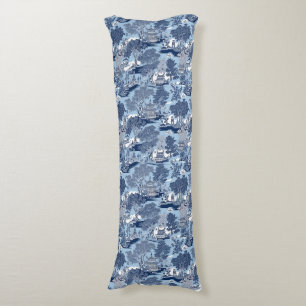 Coussins Longs Chic Bleu blanc saule chinoiserie cottage