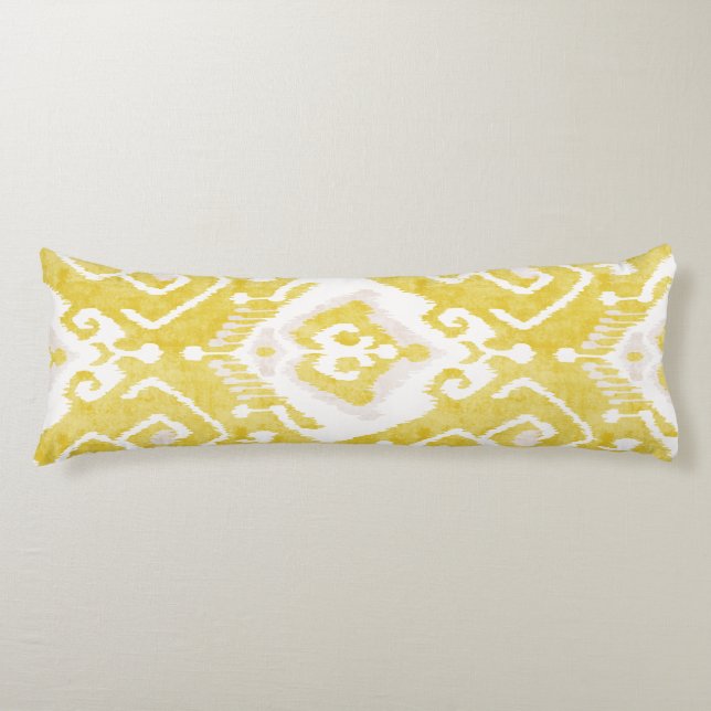 Coussins Longs Chic jaune et gris damask ikat motif tribal (Devant)