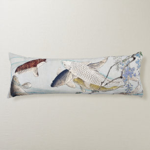 Coussins Longs Chinoiserie Carpe Koï et Imprimé de Glycine Violet