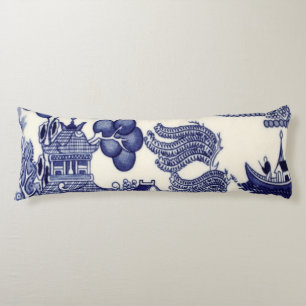 Coussins Longs Chinoiserie orientale bleue et blanche