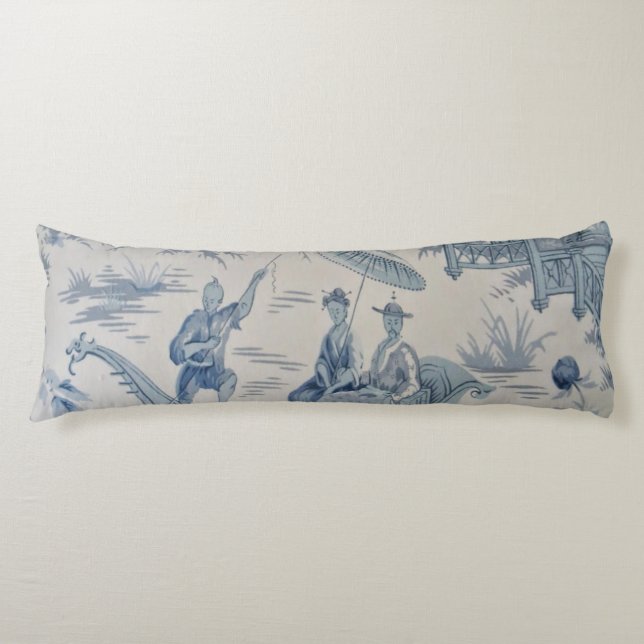 Coussins Longs Chinoiserie orientale bleue et blanche (Devant)