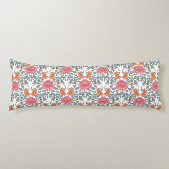 Coussins Longs Chinoiserie | Peines roses Motif Floral (Devant)