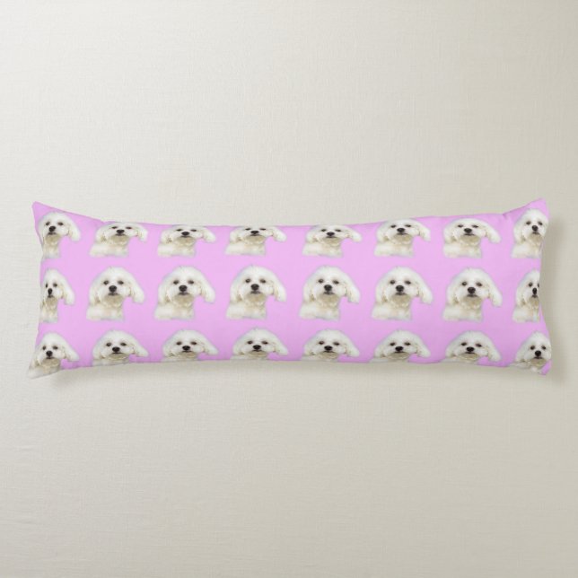 Coussins Longs Chiot maltais rose (Devant)
