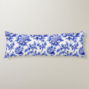 Coussins Longs Chrysanthème bleu et blanc Décor de campagne franç