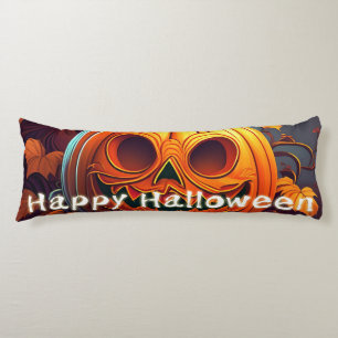 Coussins Longs Citrouille orange effrayante avec visage, Hallowee