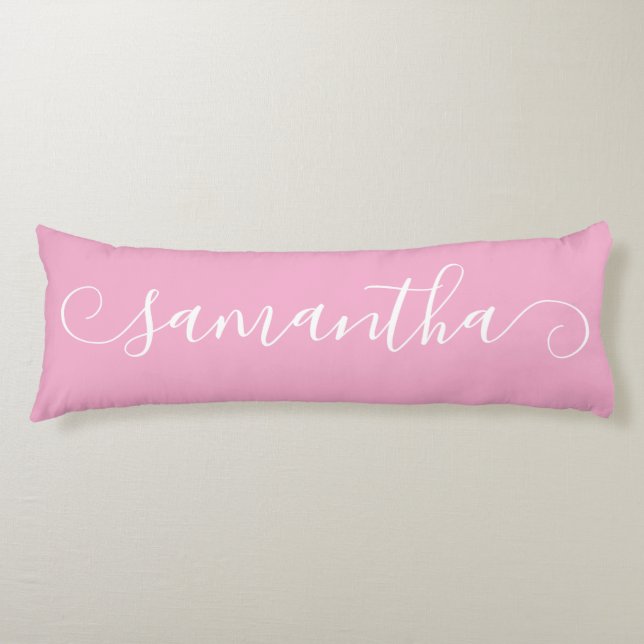 Coussins Longs Clair rose et blanc Cute Curl Nom de la signature (Devant)