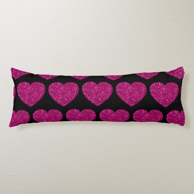 Coussins Longs Coeur rose chaud faux parties scintillant scintill (Devant)