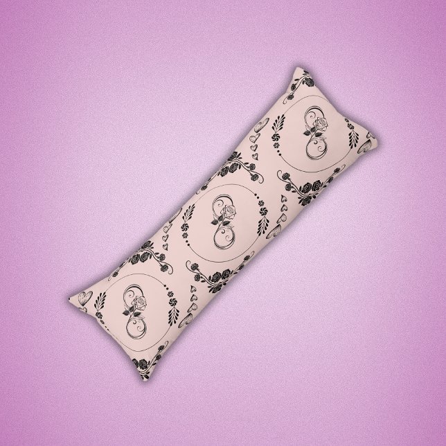 Coussins Longs Coeurs noirs simples, Floral, Infinité sur rose | (Créateur téléchargé)