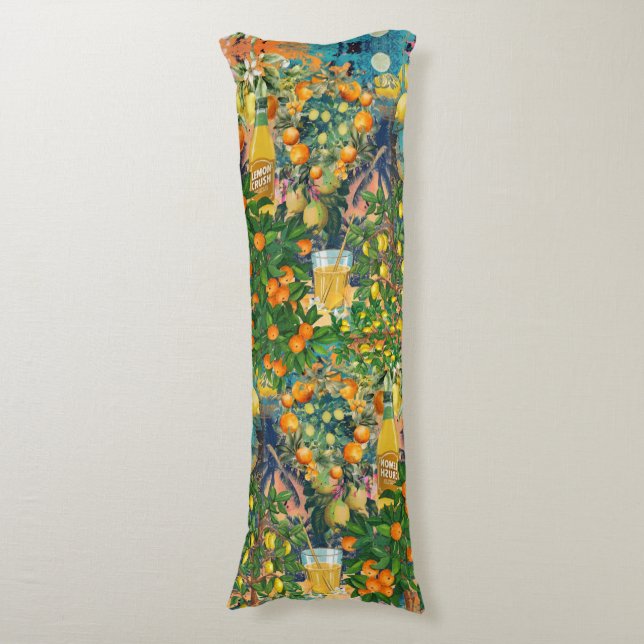 Coussins Longs collage d'agrumes siciliens bleu orange chic (Devant (Vertical))