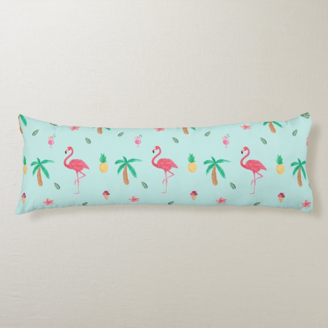 Coussins Longs Collection Flamant rose d'été Tropical Blue Room C (Devant)