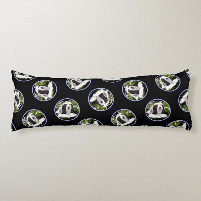 Coussins Longs Collie hardie Black Peinture Cute Dog Art (Devant)