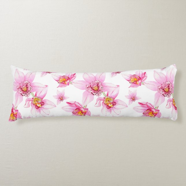 Coussins Longs Conception d'orchidées à l'aquarelle 15   (Devant)