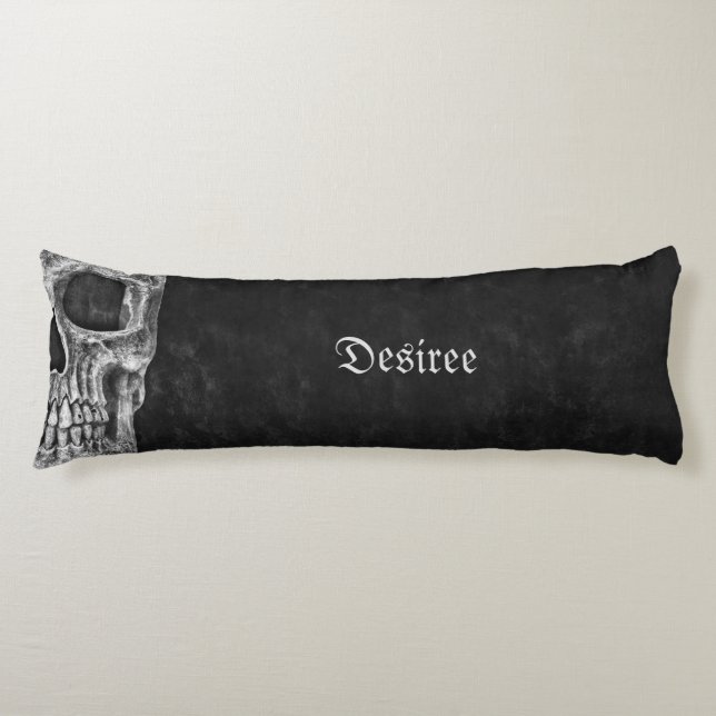 Coussins Longs Cool Gothique Moitié Crâne Noir et Blanc Grunge (Devant)