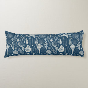 Coussins Longs Coques de mer sur bleu foncé