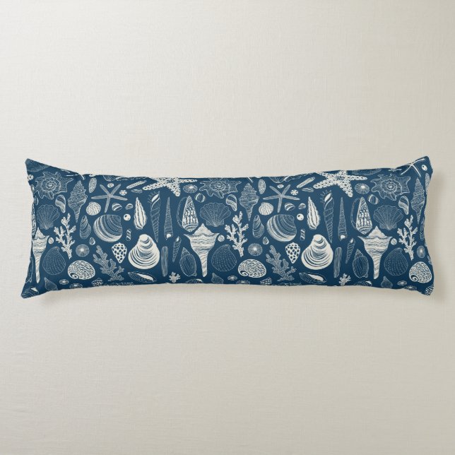 Coussins Longs Coques de mer sur bleu foncé (Devant)