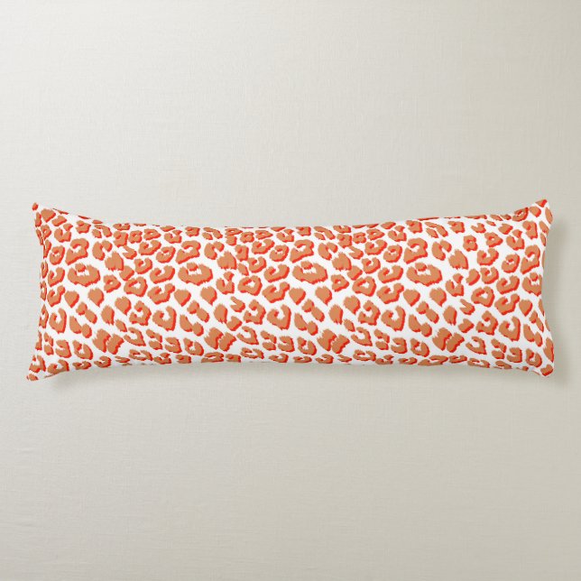 Coussins Longs Couleur orange et Empreinte de léopard blanc (Devant)