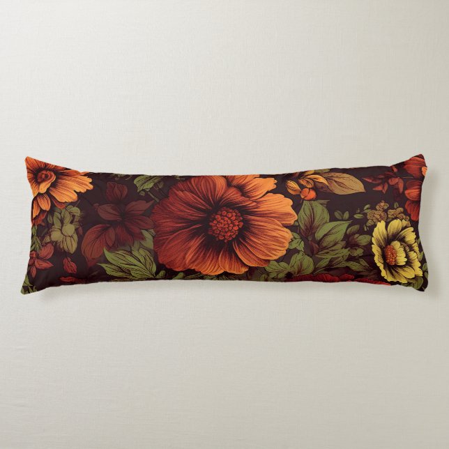Coussins Longs Couleur rouille Vintage impression florale (Devant)