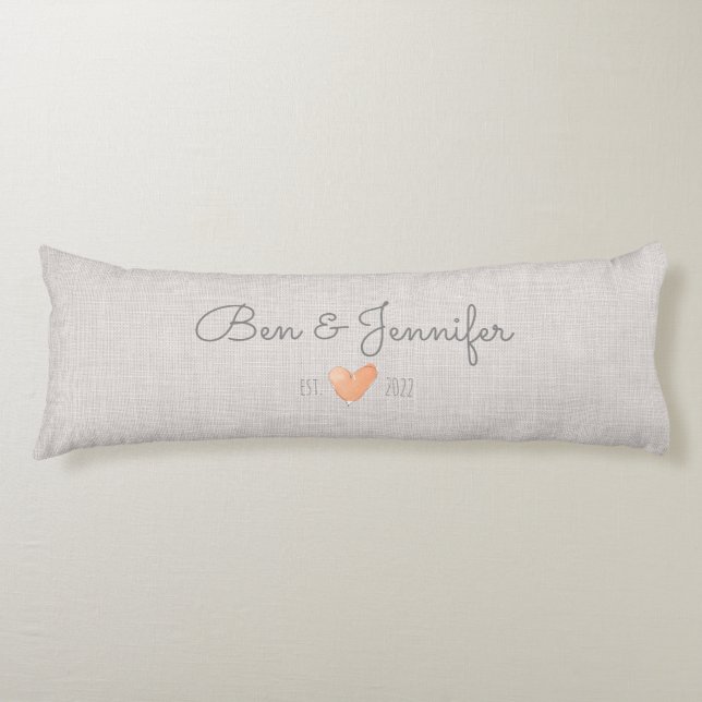 Coussins Longs Couple NAMES Orange Aquarelle Coeur Lin Amour (Devant)