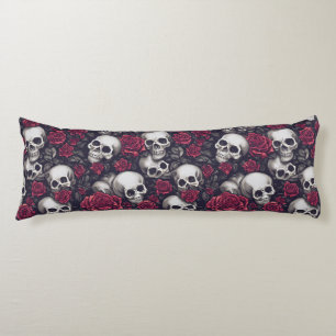 Coussins Longs Crânes gothiques et Motif de roses rouges