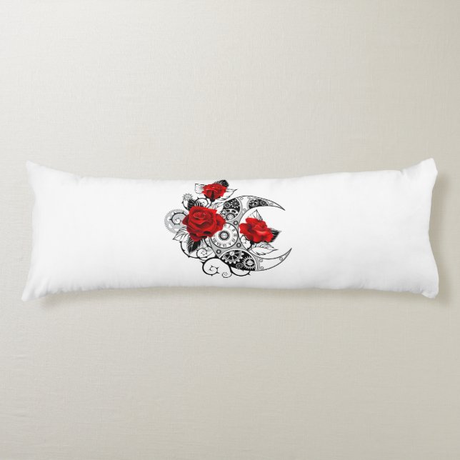 Coussins Longs Croissant mécanique avec roses rouges (Devant)