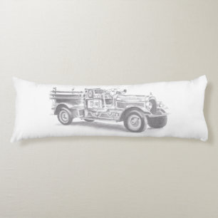 Coussins Longs croquis au crayon de camion de pompiers vintage de