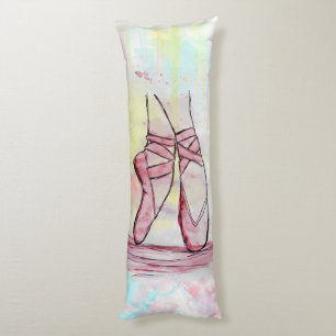 Coussins Longs Croquis de chaussures en ballet mignonne Aquarelle