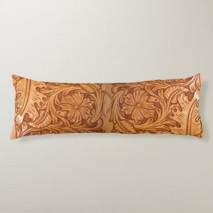 Coussins Longs Cuir usiné brun rustique de pays occidental
