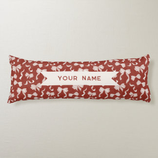 Coussins Longs Custom Name Vintage Ribbon & Bows (Cream Red)