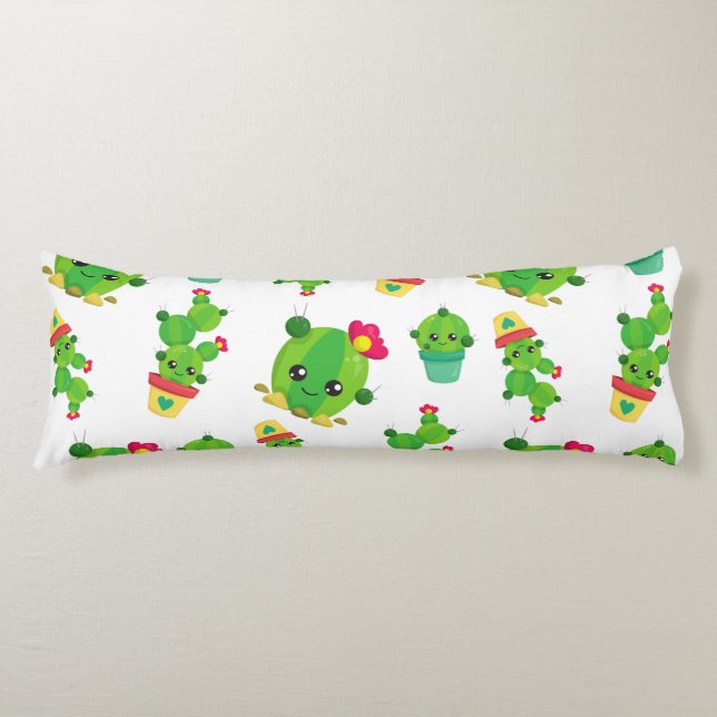 Coussins Longs Cute Cactus, Green Cactus, Motif Cactus (Devant)