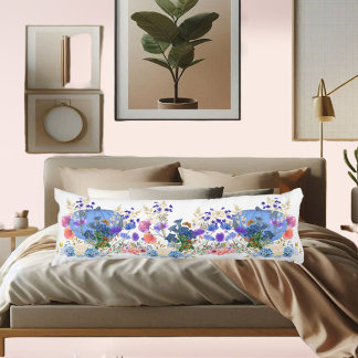 Coussins Longs Cute Fall Citrouille Pastel Blue Botanical Aquarel