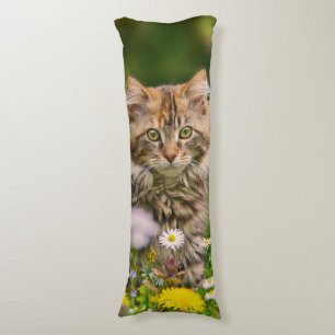 Coussins Longs Cute Maine Coon Kitten Chat dans Flower Meadow câ